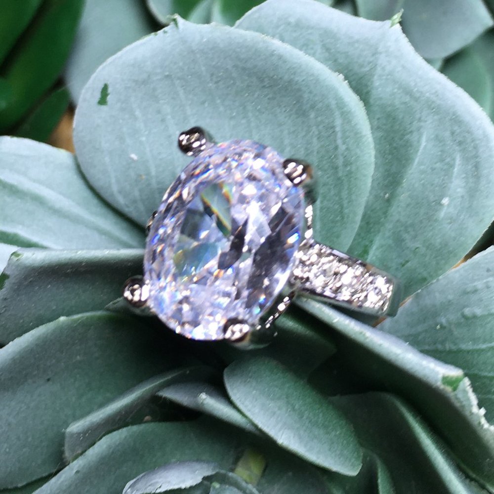 Cubic Zirconia Statement Ring - Silver Plated